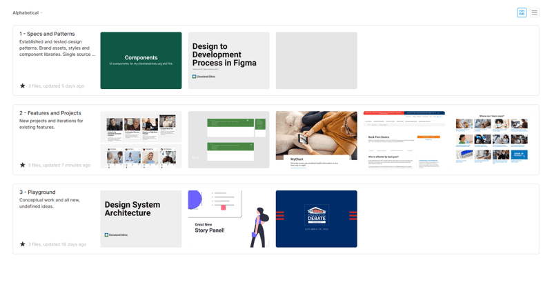 Figma's projects used as process sections.