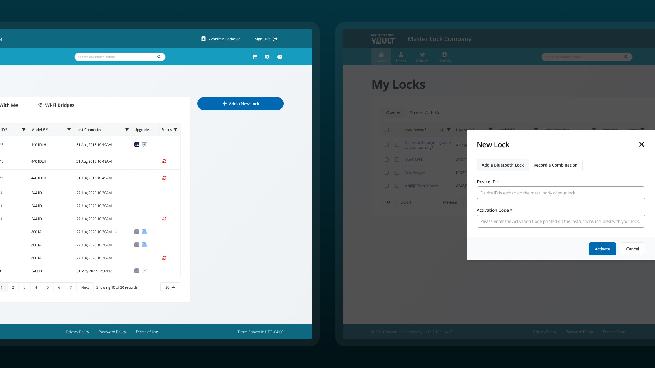 Screenshots of the bridge setup screens in the Enterprise web app.