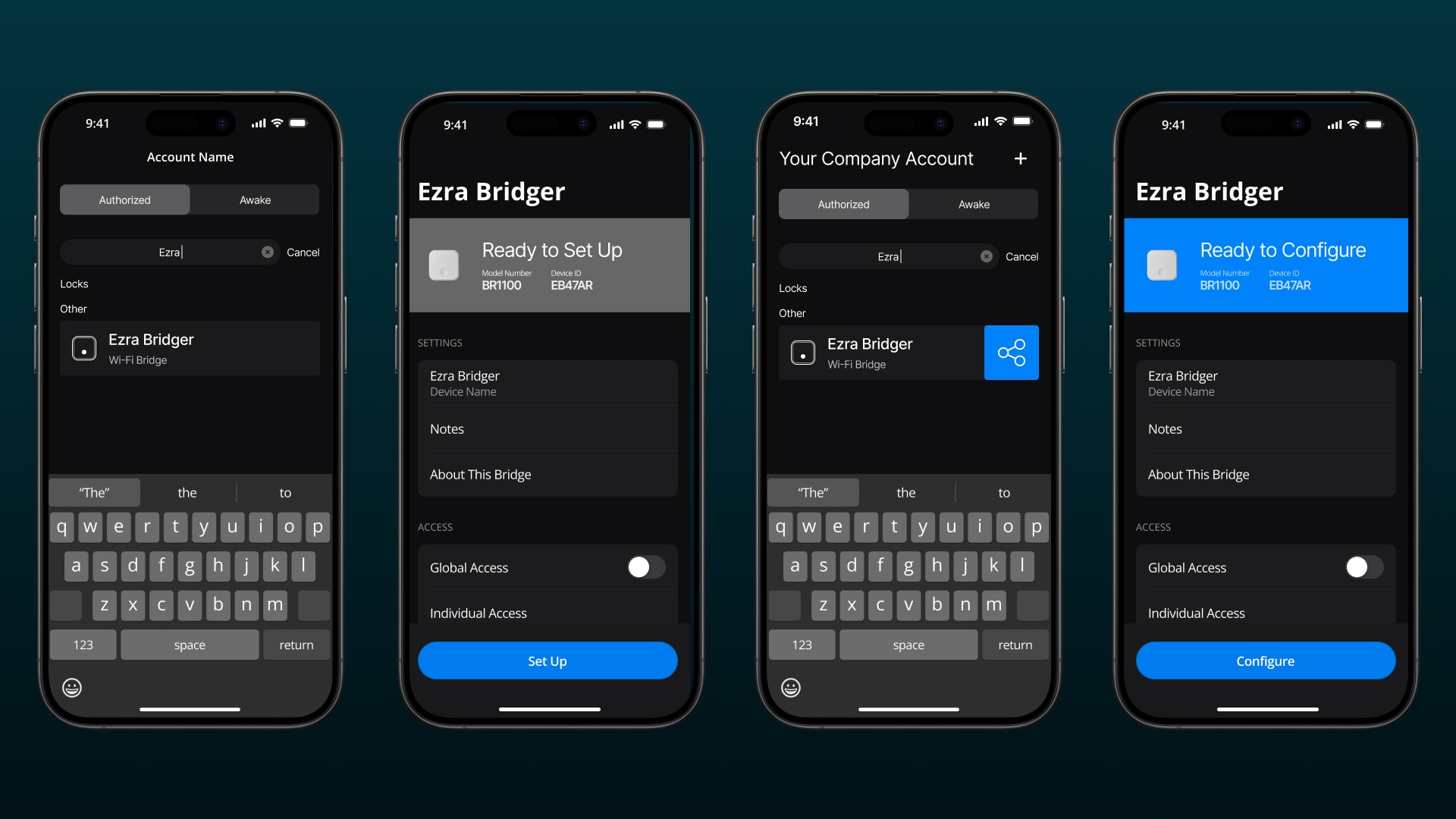 High-fidelity mockups of WiFi bridge setup.