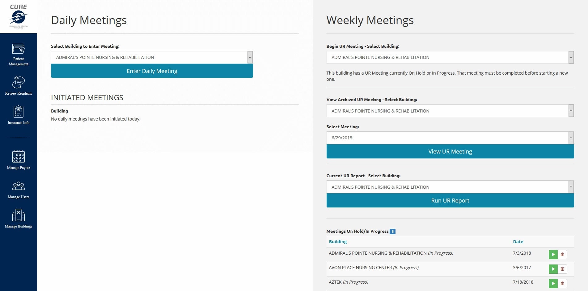 Cure dashboard.